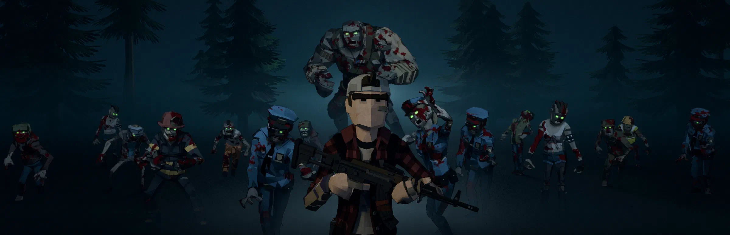The survivor in the fog with the brute and the horde behind him